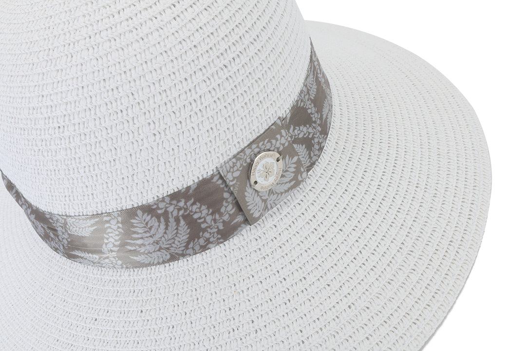Elegant White Orchid & Fern Lei Hat in Brown - Perfect for Hawaiian Luau, Beach Weddings & Tropical Vacations