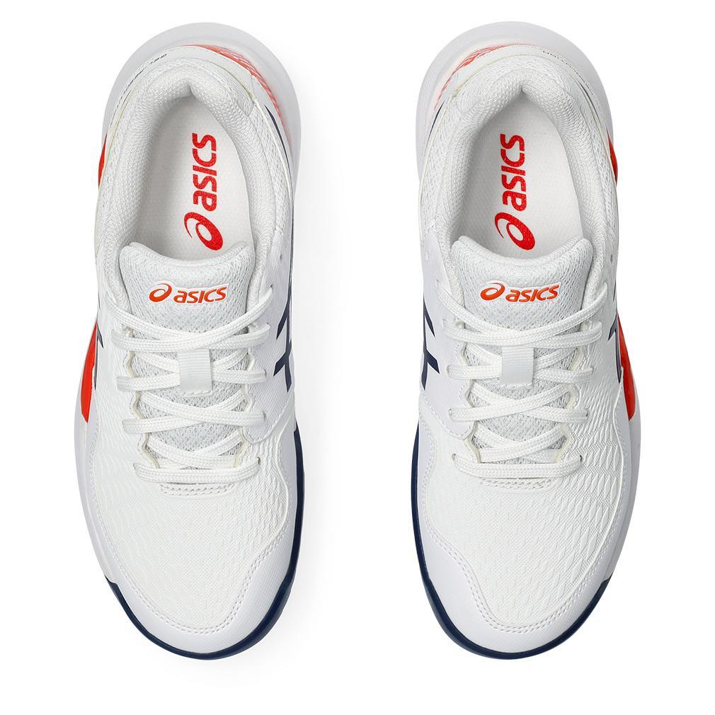 Juniors Gel Resolution 9 Tennis Shoes - White & Blue Performance Court Sneakers for Women & Girls - Perfect for Tennis Matches, Training & Casual Wear