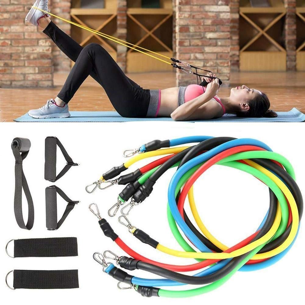 Premium 11-Piece Exercise Resistance Bands Set for Strength Training & Stretching - Includes Fitness Tubes, Foam Handles, Ankle Straps & Door Anchor - Perfect for Home Gym Workouts for Men & Women - Ideal for Yoga, Pilates, Physical Therapy & Full-Body Toning