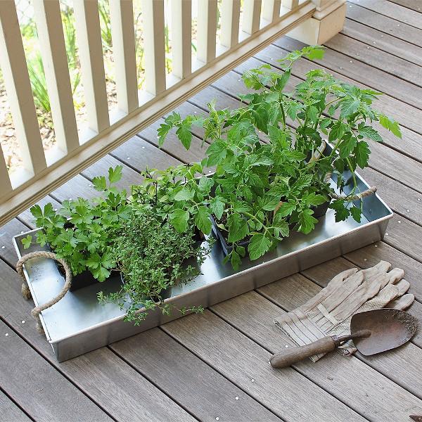 Galvanized Metal Tray with Rope Handles - Rustic Farmhouse Serving Tray for Kitchen, Dining, or Outdoor Picnics