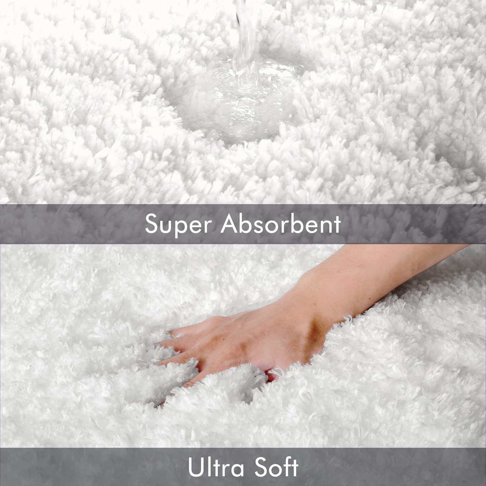 KMAT Luxury Soft Shaggy Bathroom Rug - 16x24 Inch Absorbent Non-Slip Bath Mat for Tub & Shower, Plush Bath Carpet Runner for Bathroom Floor (White) - Perfect for Spa-Like Comfort & Safety in Wet Areas