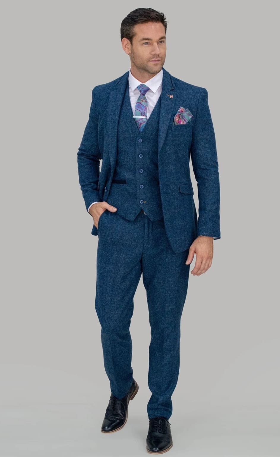 Cavani Carnegi 3-Piece Blue Check Tweed Suit for Men | Classic Business & Wedding Attire | Formal Office & Special Occasion Outfit