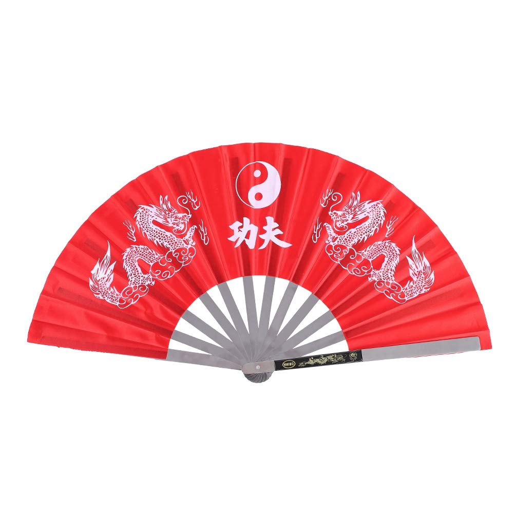 Vbestlife Stainless Steel Tai Chi Fan - Chinese Kung Fu Martial Arts Dance Practice & Performance Fan - Hand Folding Fan for Men & Women (Black, Red, Blue) - Perfect for Tai Chi, Kung Fu Training, Dance Performances & Cultural Events