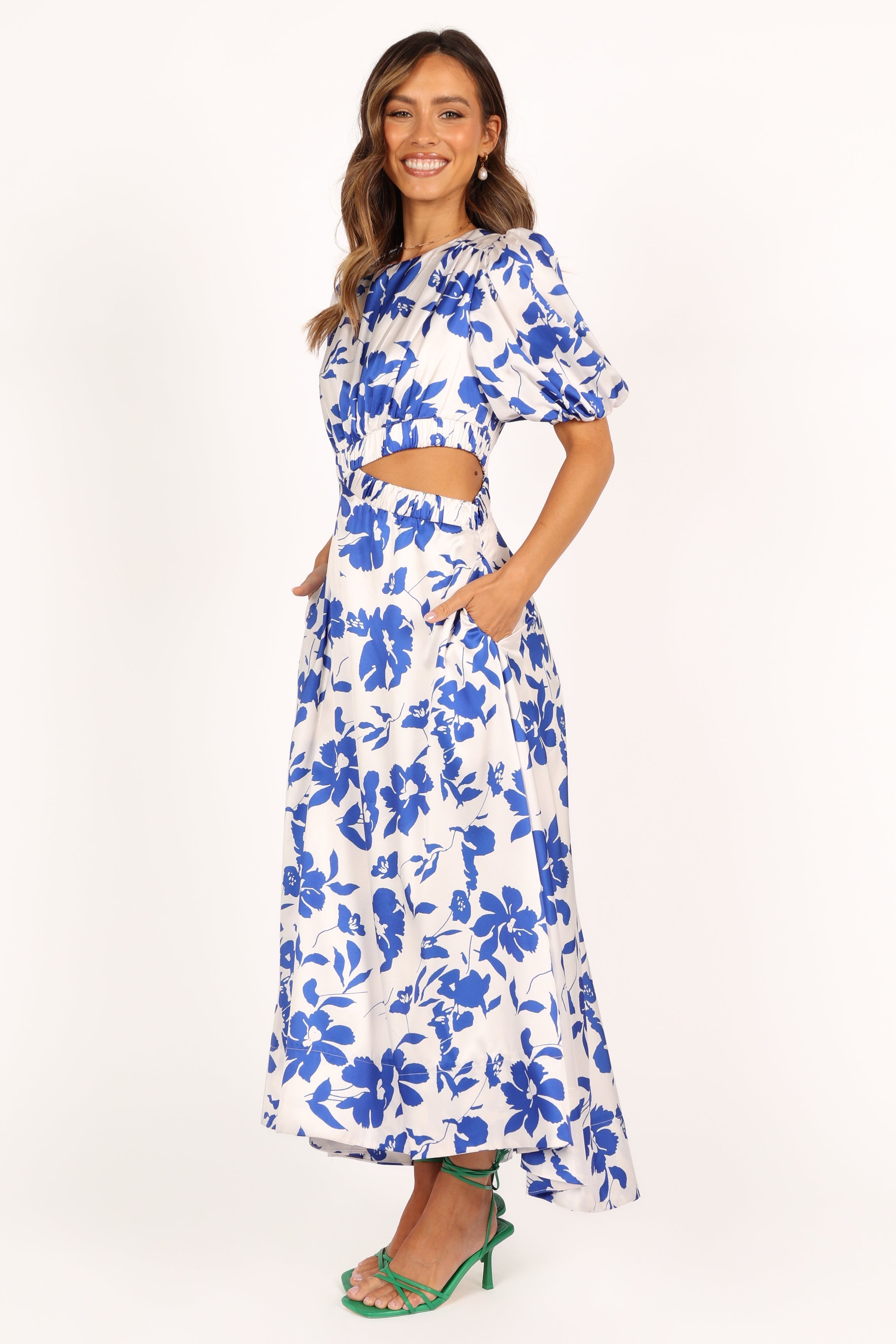 Aminah Women's Puff Sleeve Floral Dress - Blue Floral Print Summer Dress for Casual Wear, Parties & Special Occasions