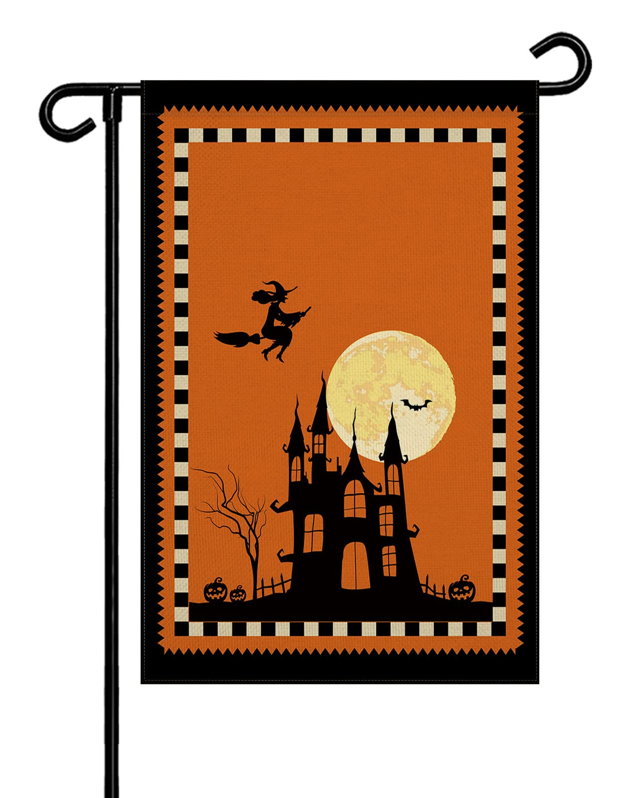 Double Sided Halloween Garden Flag - Witch Castle Bat Moon Design, Burlap Seasonal Yard Decor (28x40 Inch) | Perfect for Patio, Lawn & Outdoor Halloween Decorations