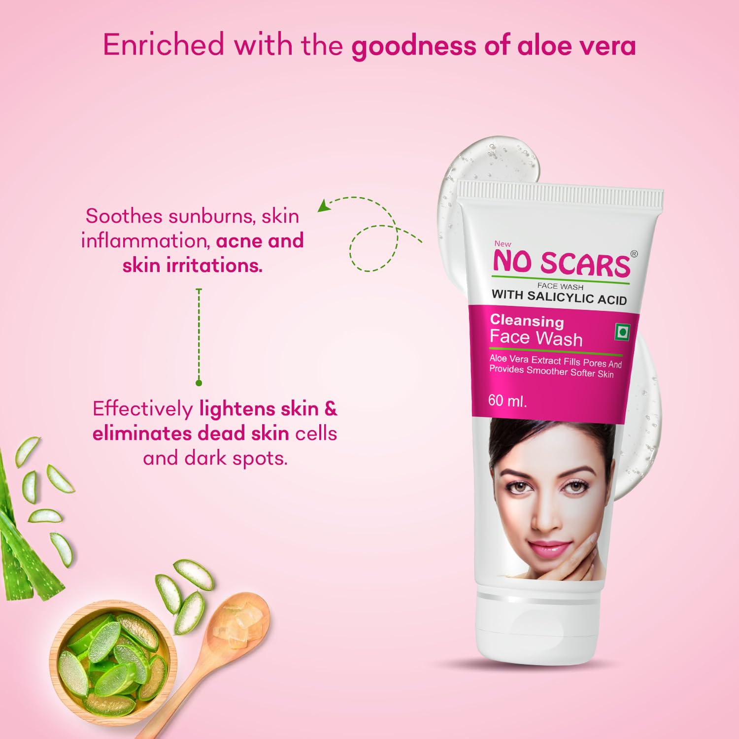 NO SCARS Aloe Vera Face Wash for Deep Cleansing & Acne Treatment - 60ml (Pack of 3) | Gentle Cleanser for Clear Skin, Men & Women | Daily Skincare Routine, Morning & Night Use