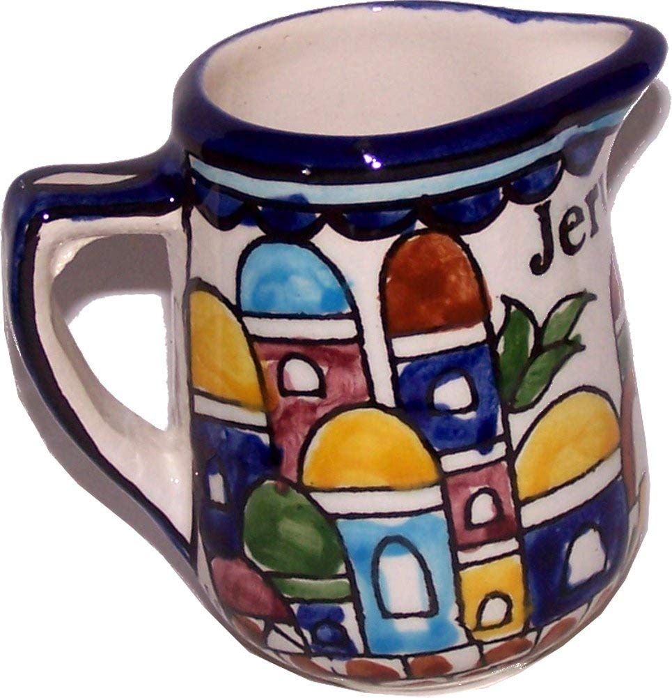 Hand-Painted Ceramic Cream or Milk Jug with Jerusalem Panorama View - 3.5 Inch Artisan Pitcher for Coffee, Tea & Kitchen Decor - Asfour Outlet Brand
