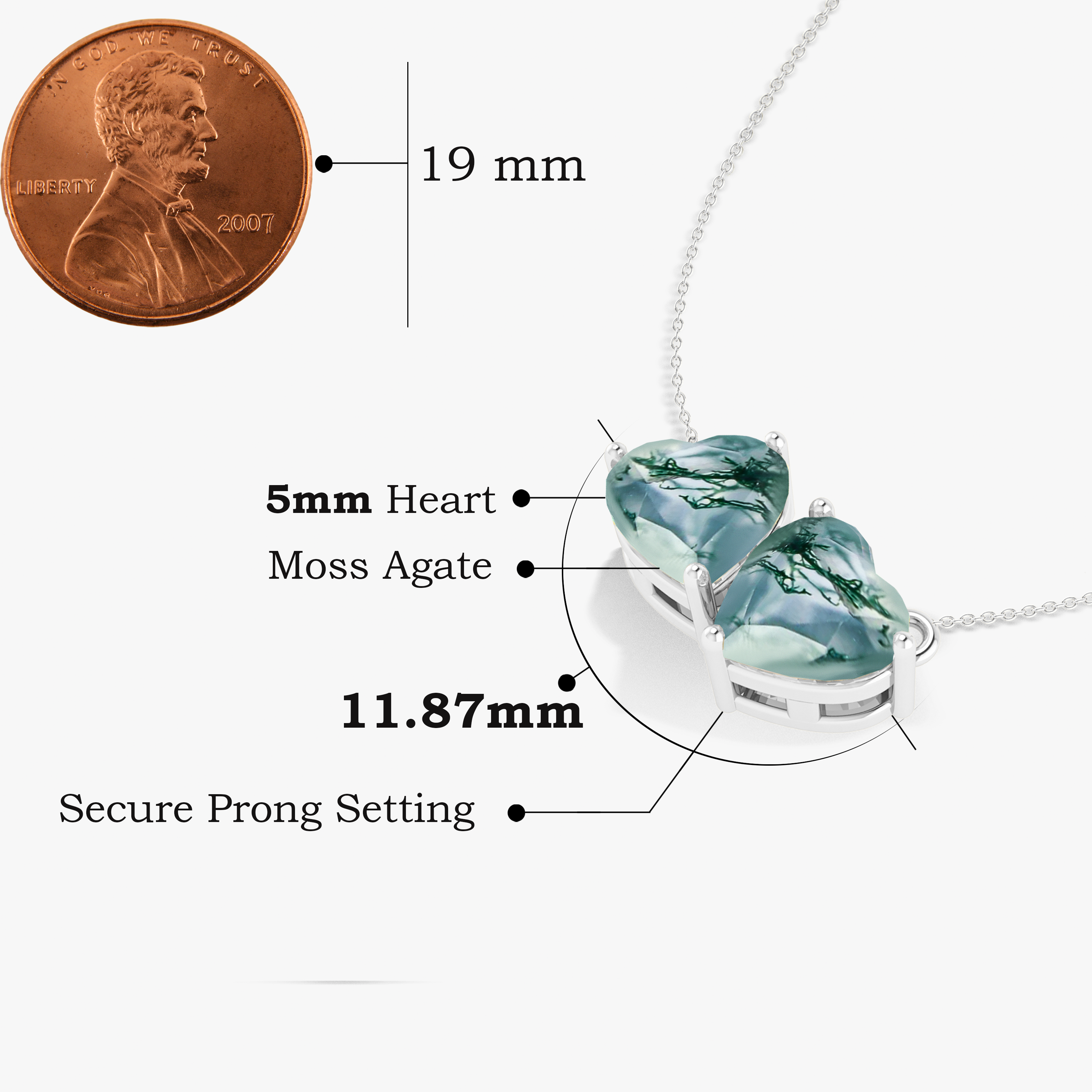 Natural Moss Agate Gemstone Dual Heart Pendant Necklace for Women - Elegant Healing Crystal Jewelry for Valentine's Day, Anniversary & Spiritual Gifts