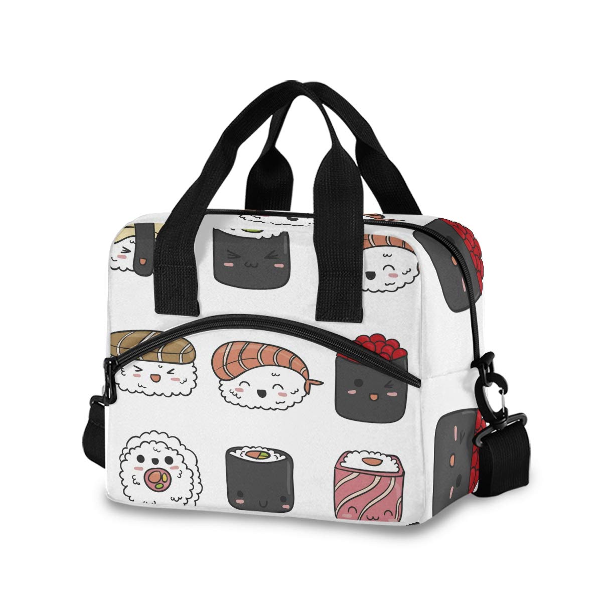 Insulated Kawaii Smiling Sushi Lunch Bag for Women & Men - Reusable Cooler Tote with Detachable Shoulder Strap & Carry Handle - Perfect for Work, School, Picnic & Outdoor Activities