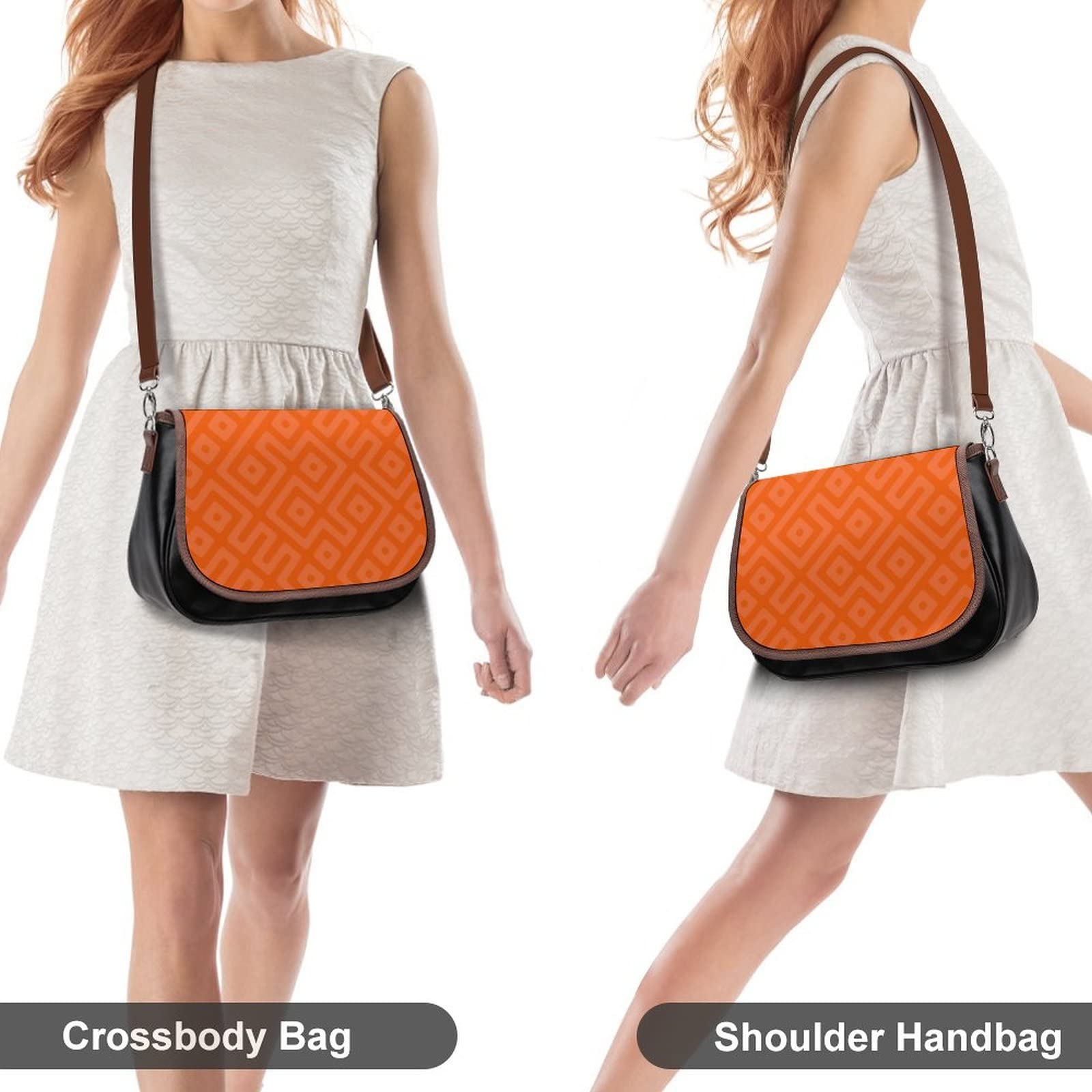 Trendy Printed Crossbody Bags for Women - Geometric Orange Leather Shoulder Bag & Satchel Purse - Perfect for City Travel, Shopping & Casual Outings