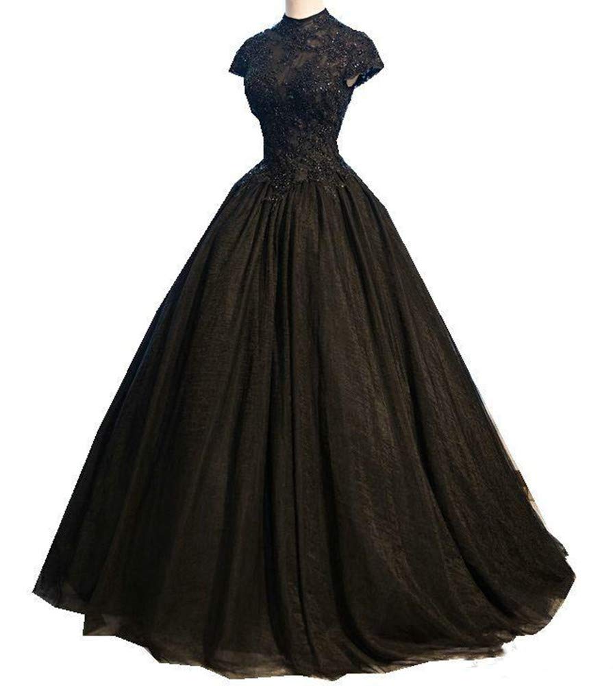 Honeydress Women's High Neck Beaded Ball Gown A-Line Long Formal Evening Party Dress for Prom, Wedding, Gala & Special Occasions