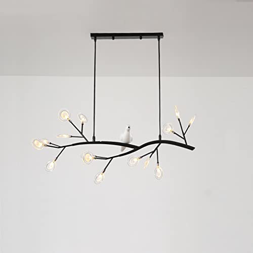 Nordic LED Chandelier with Bird Decor - 15-Light Acrylic Tree Branch Fixture for Dining Room & Bedroom