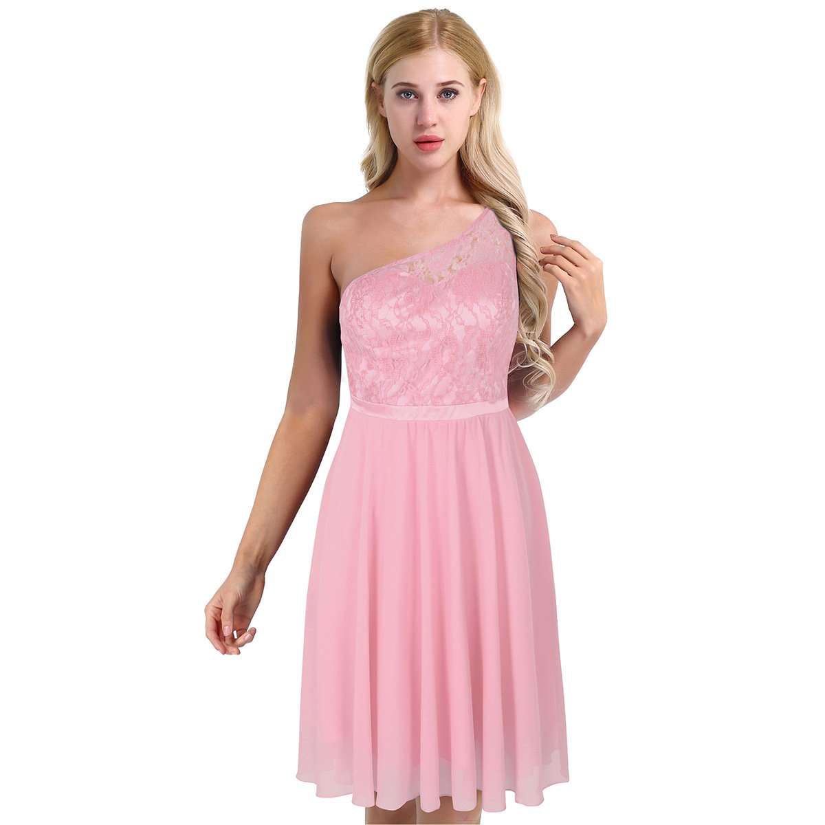 Vintage Floral Lace Chiffon One Shoulder Cocktail Dress for Women | Elegant Swing Formal Gown | Perfect for Evening Parties, Weddings & Special Occasions