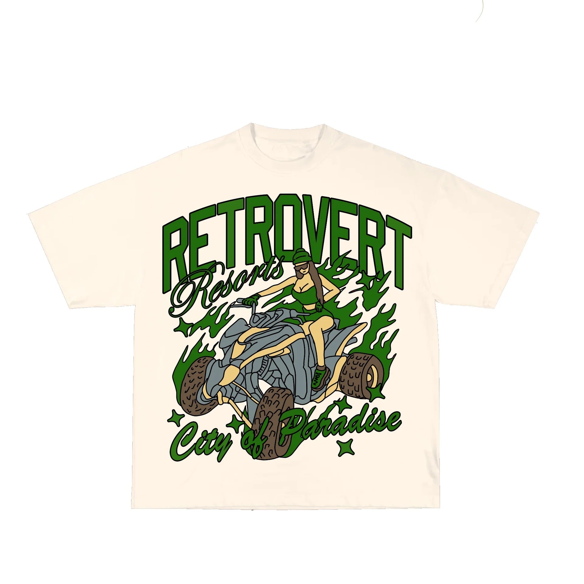 Retrovert PARADISE TEE - Vintage Style Green Graphic T-Shirt for Men & Women | Casual Streetwear, Music Festival Outfit, Retro Fashion Statement