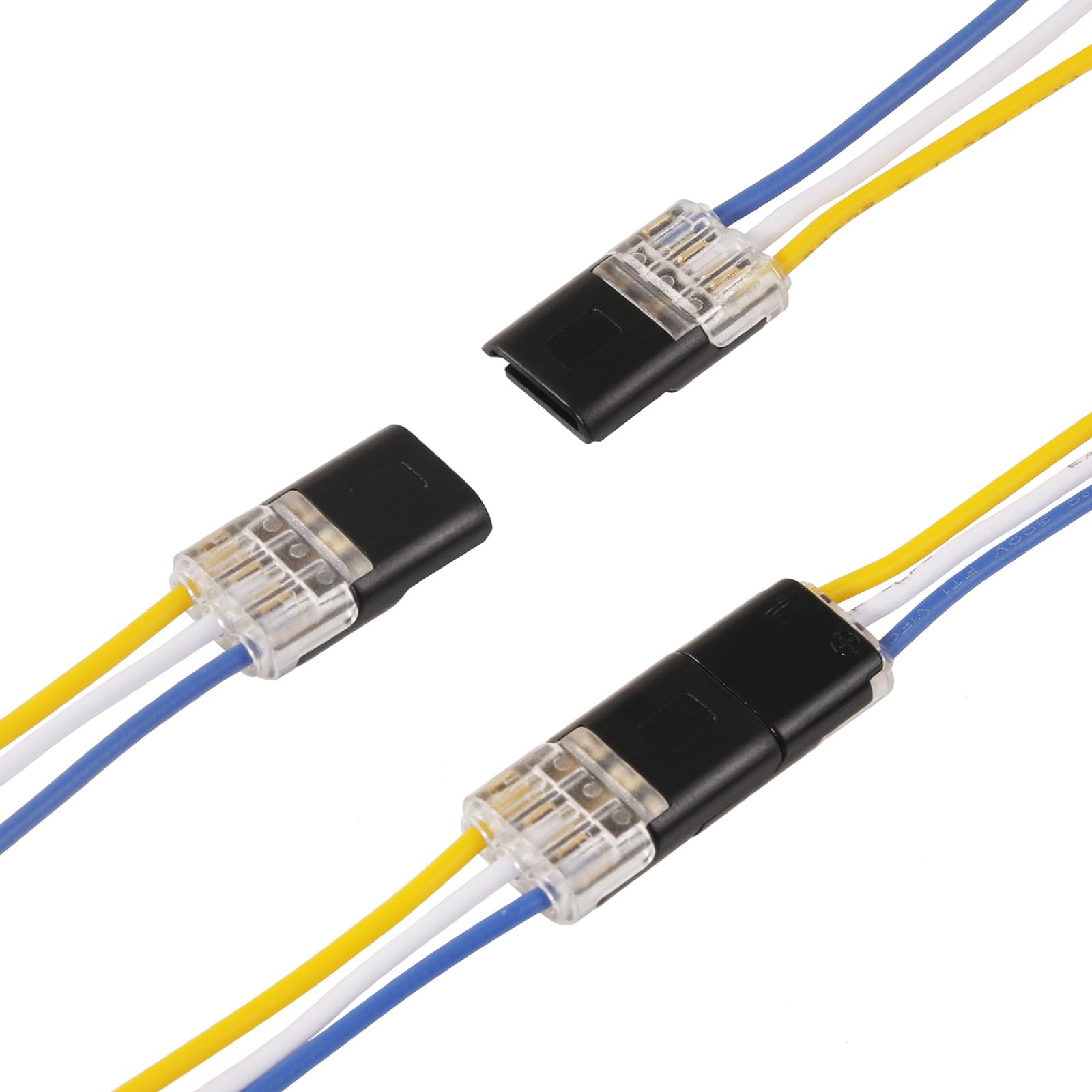Brightfour Pluggable Low Voltage Wire Connectors - No Stripping 3 Wire Connectors with 3 Pins 2 Way Plug-in for AWG 20-24 - Perfect for LED Lighting, DIY Electronics, and Home Electrical Projects