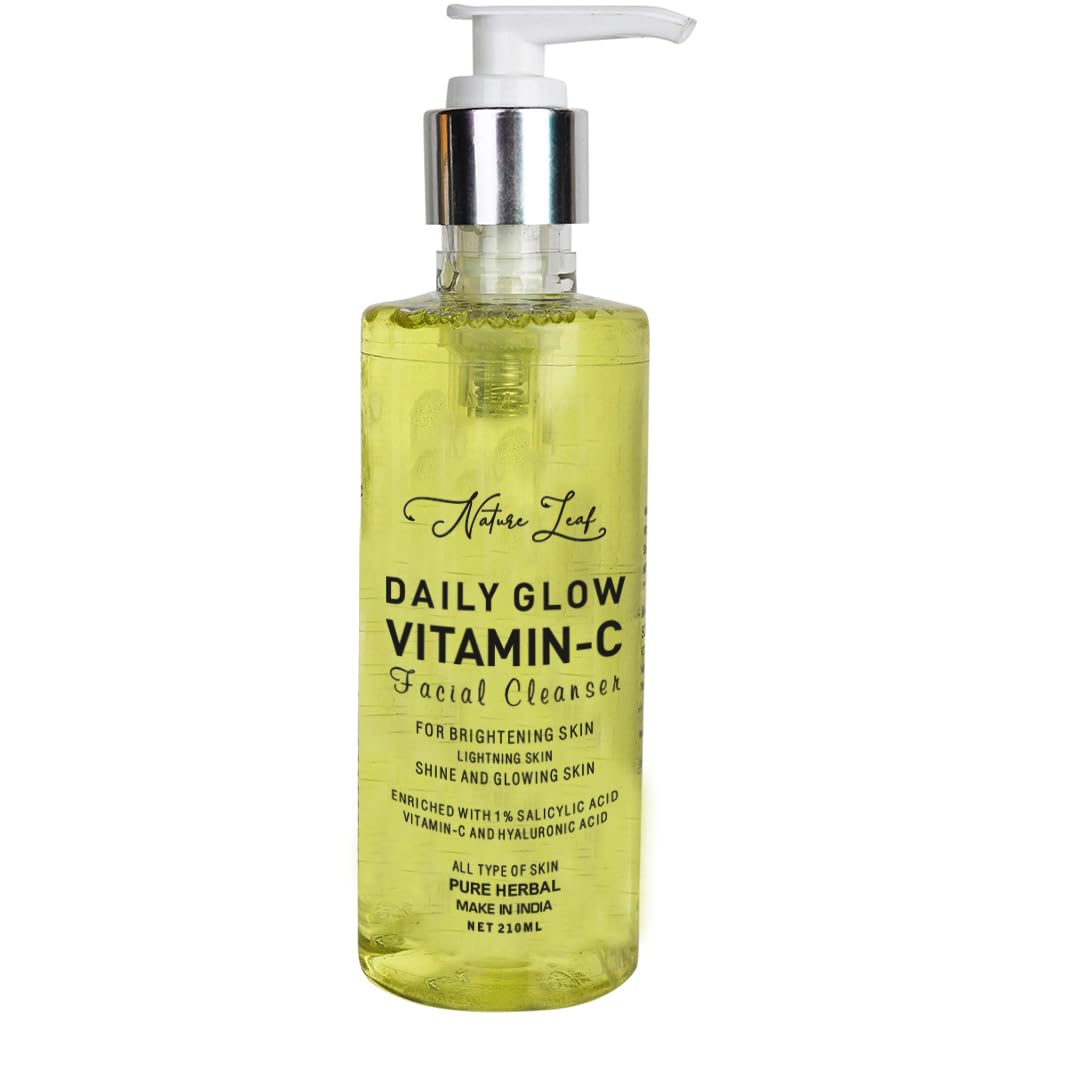 Nature Leaf Vitamin C Face Wash with Aloe Vera - Brightening & Hydrating Cleanser for Women & Men (7.1oz/210ml) - Gentle Daily Facial Cleanser for Glowing Skin, Acne Prone & Sensitive Skin Types