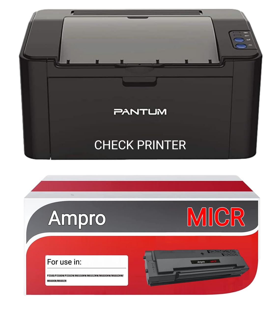 Ampro MICR PB-210e Toner Cartridge & Pantum P2500W Wireless Laser Printer Bundle - Check Printing Solution for Small Business & Home Office Banking Needs