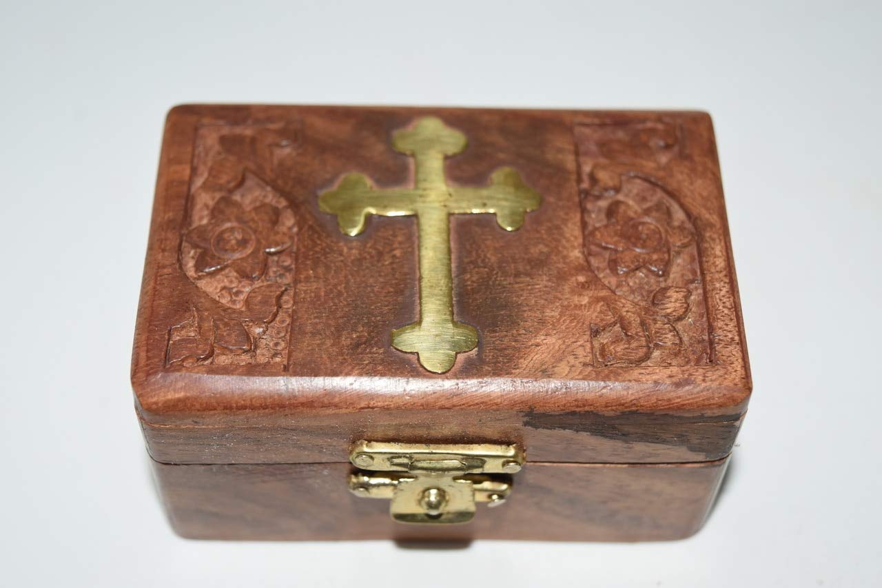 Nature's Enlightenment Cross Inlaid Rectangle Rosary Bead Box - Crystal Storage, Altar Supplies, Spiritual Gift for Prayer & Meditation | Perfect for Home Altar, Church Use & Thoughtful Christian Gifts