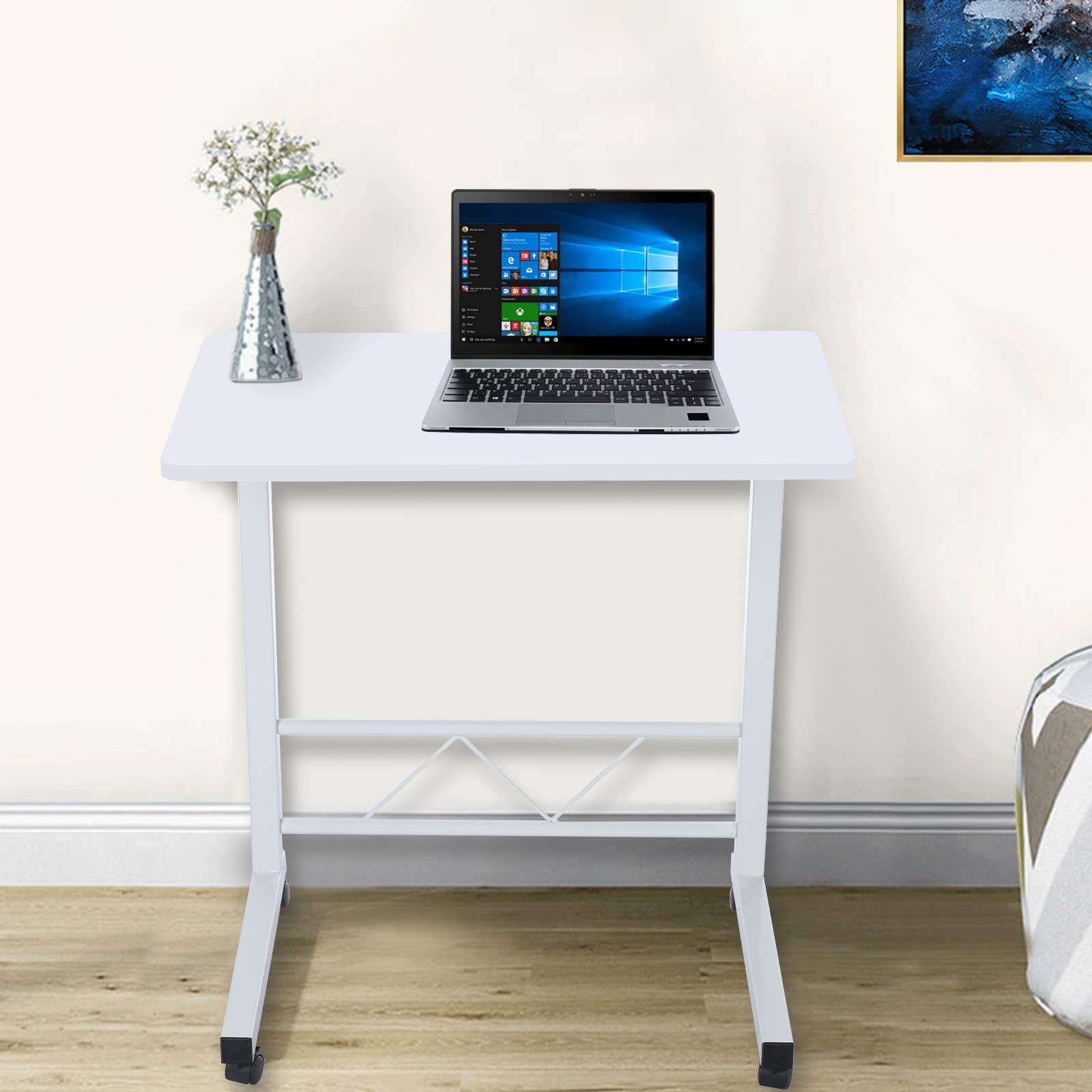 Adjustable Height Home Office Desk - Mobile Computer Desk with Wheels for Small Spaces, Bedside Laptop Table - Perfect for Remote Work, Study & Bedroom Use