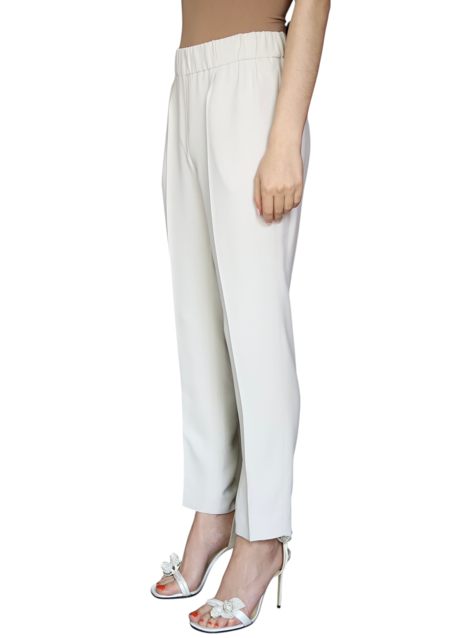Brunello Cucinelli Ivory Silk Blend Tapered Jogger Pants for Women - Size IT 44 / US 8 - Luxury Comfort for Travel, Work & Casual Wear