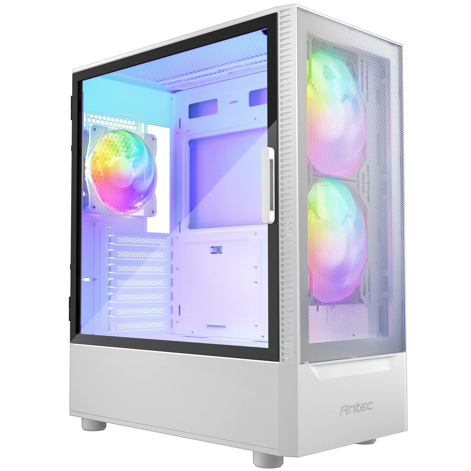 Antec NX410 White ATX Mid Tower PC Case with Tempered Glass Side Panel - 2x140mm Front & 1x120mm ARGB Rear Fans Pre-Installed - Gaming Computer Case for Home & Office Builds
