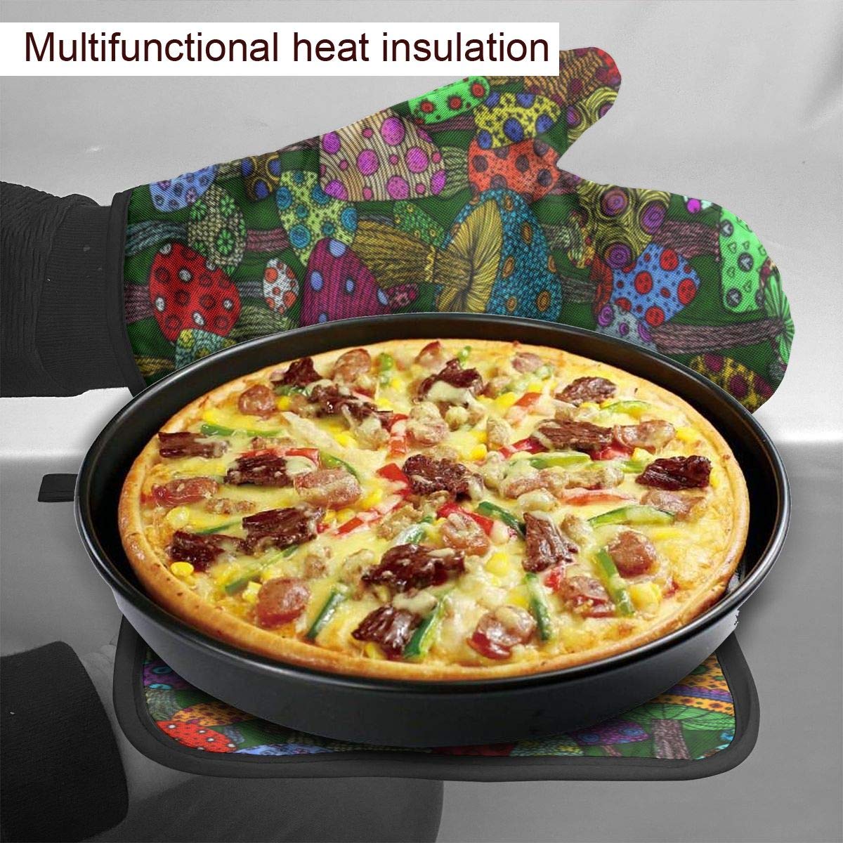 Forest Mushroom Art Oven Mitts and Potholders Set - Heat Resistant & Waterproof Kitchen Gloves for Baking, Cooking & Grilling - Perfect for Home Chefs & Holiday Gifts (2-Piece)