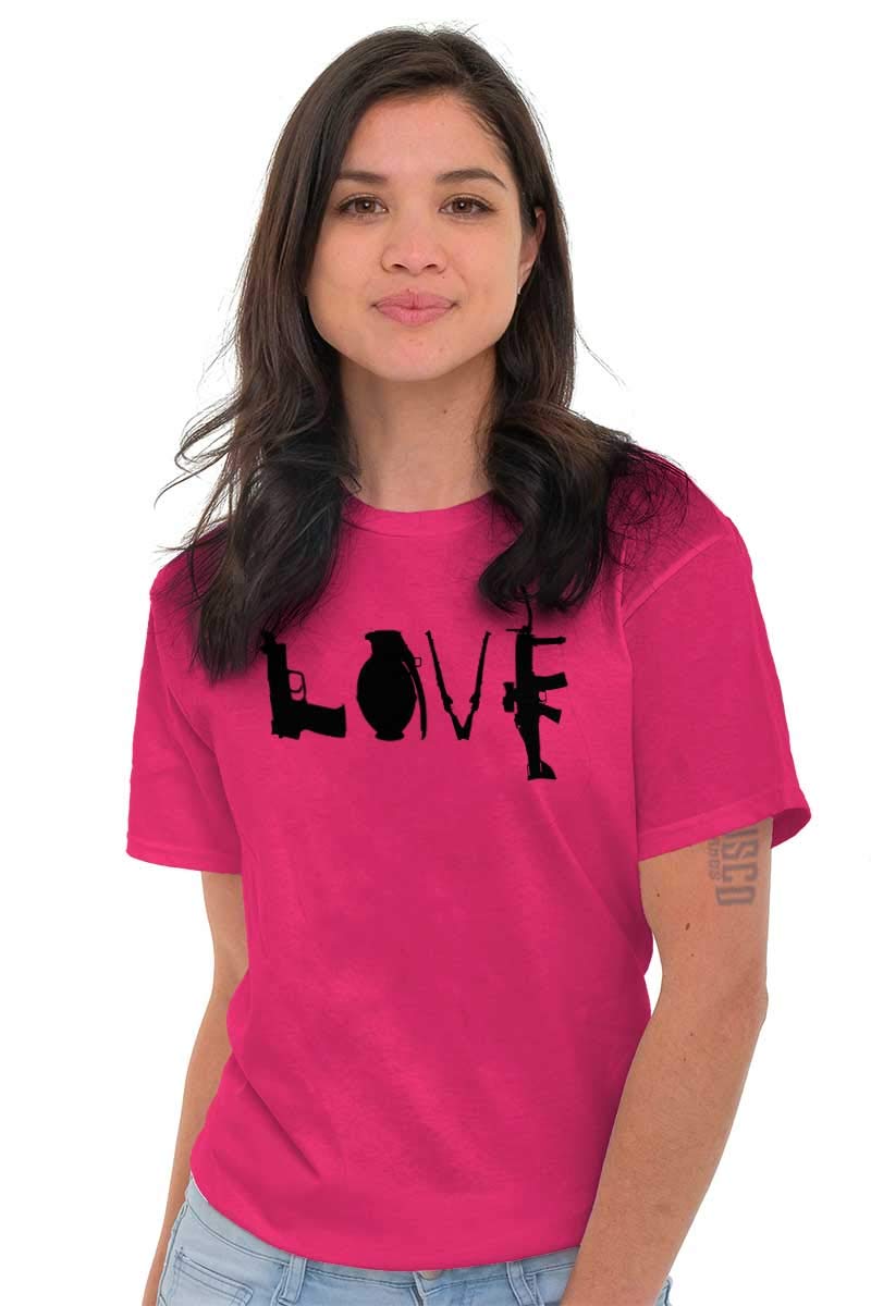 Love Pistol Rifle Arms Owner America Women's Graphic T-Shirt | Patriotic Gun Rights Tee for Women | Perfect for 2A Supporters & Shooting Range Outfits