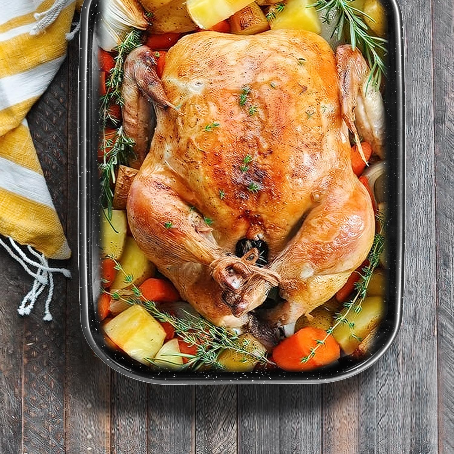 JY COOKMENT 16 x 11 Inch Large Roasting Pan with Rack - Heavy Duty Turkey Roaster Pot for Oven Baking (Up to 20lbs) - Perfect for Thanksgiving, Christmas, and Holiday Family Dinners