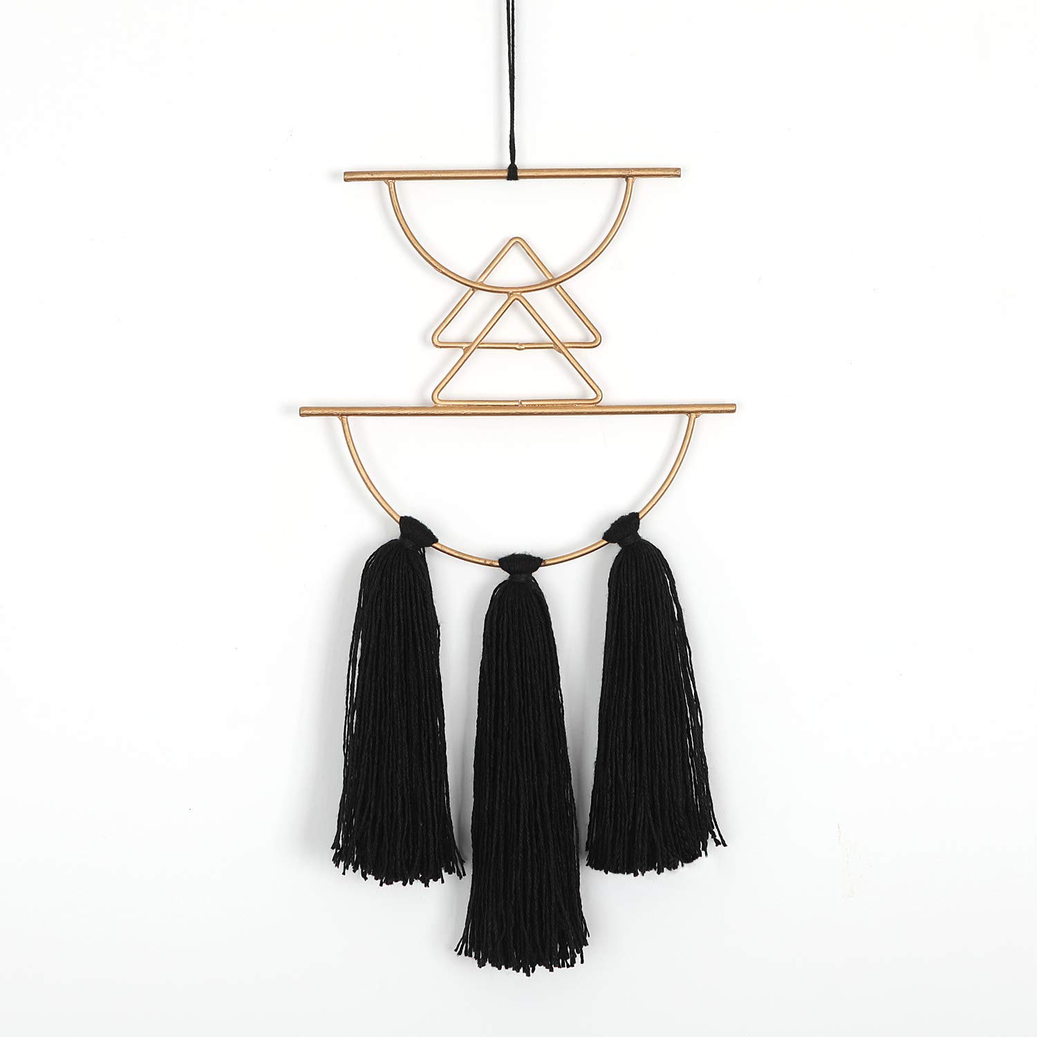 Boho Macrame Wall Hanging - 12 Inch Black Metal Wall Art Decor for Living Room, Bedroom, Nursery | Handmade Home Decoration for Boho Chic & Modern Interior Design