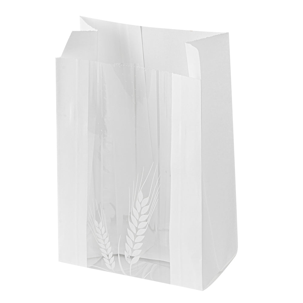 White Paper Bread Bags - Micro Perforated, Greaseproof, Wheat Pattern (4.75