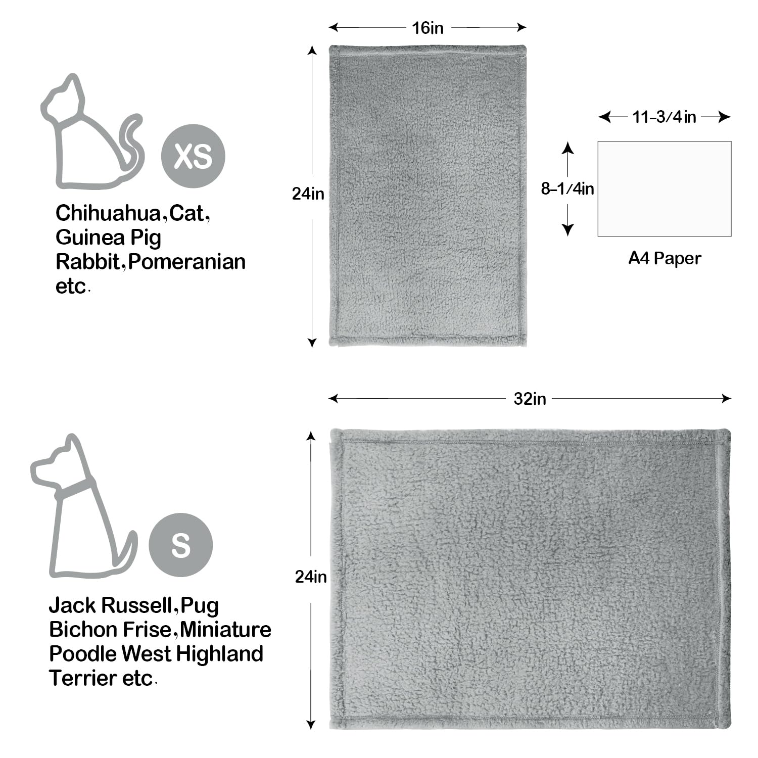Premium Sherpa Dog Blankets - Soft Calming Pet Blanket for Small Dogs & Cats - Indoor, Car & Couch Use (24