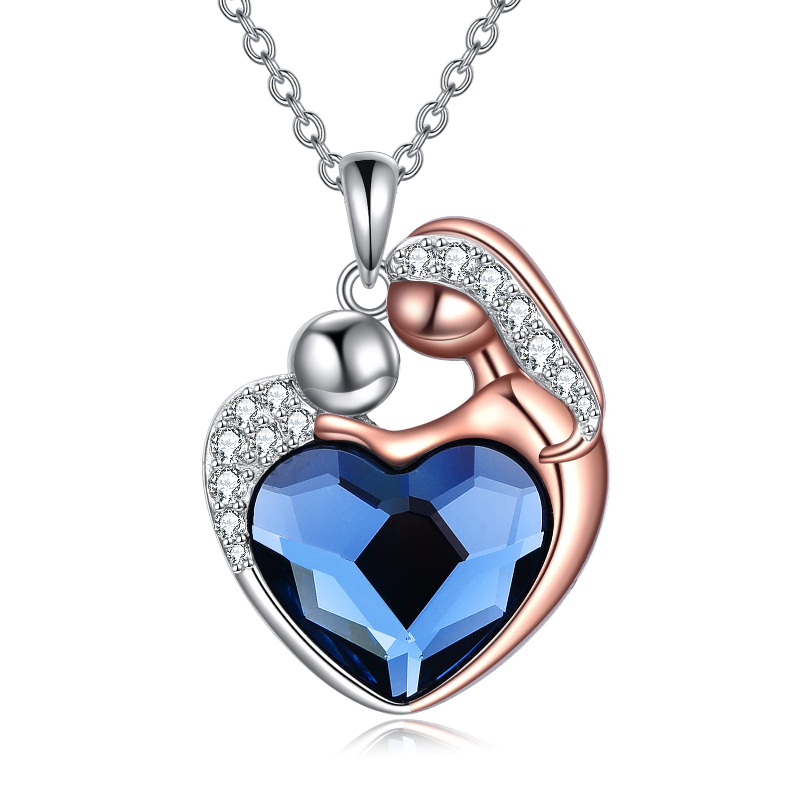 POPKIMI Sterling Silver Crystal Necklace for Women - Rose Flower Heart Pendant Jewelry Gift for Mom, Grandma, Wife, Daughter | Birthday, Anniversary, Mother's Day Present | Elegant Everyday Wear & Special Occasions