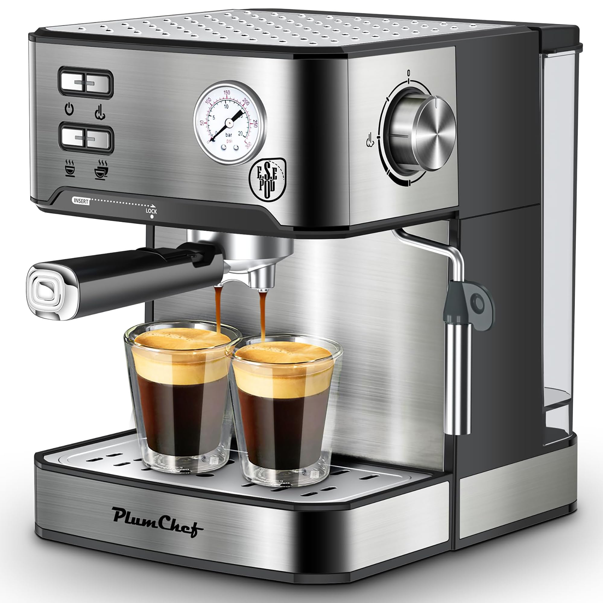 20 Bar Professional Espresso Machine with Milk Frother - Dual Shot Coffee Maker for Home Baristas, Compatible with ESE Pods, Pressure Gauge & 54oz Removable Water Tank - Perfect for Lattes, Cappuccinos & Home Coffee Shops (Silver)
