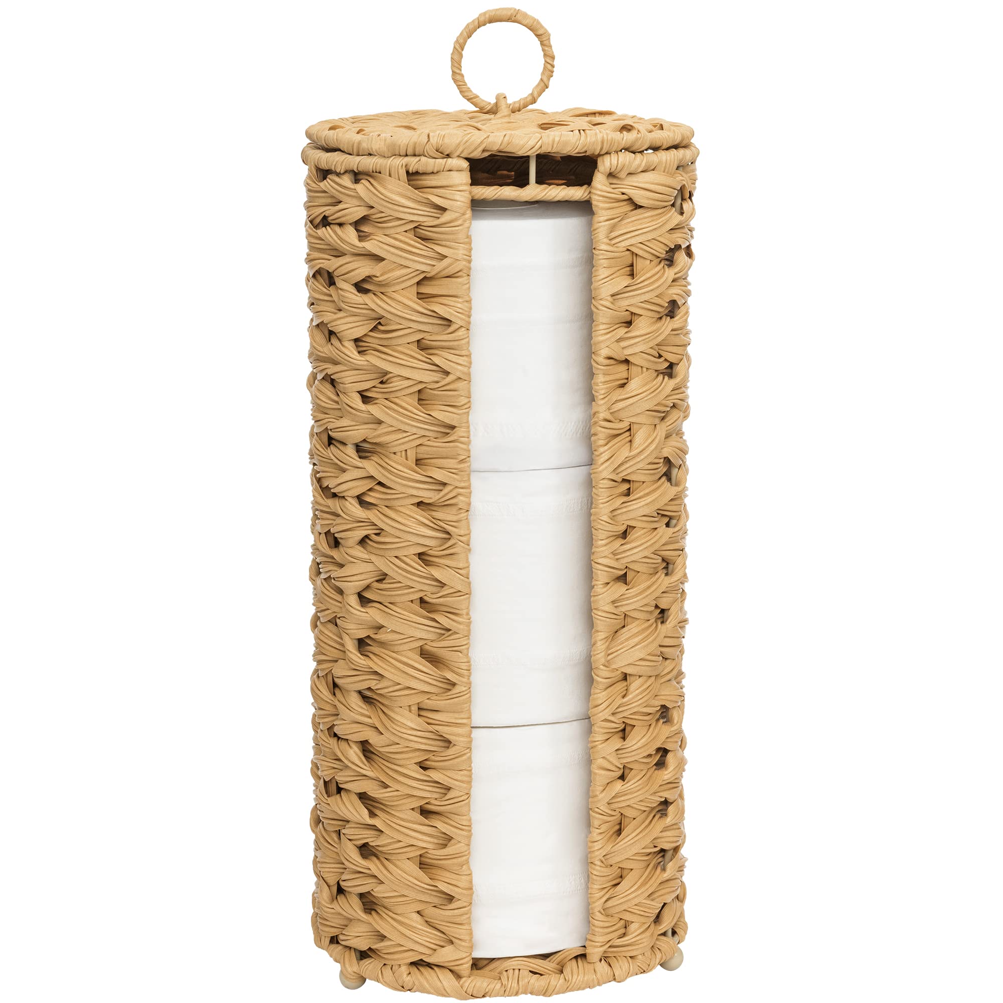 GRANNY SAYS Wicker Toilet Paper Holder - Free Standing Bathroom Tissue Roll Stand for 3 Rolls, Decorative Wicker Toilet Roll Organizer with Sturdy Base - Perfect for Farmhouse, Rustic, or Boho Style Bathrooms