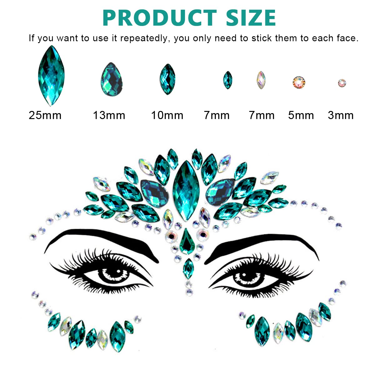 MAYCREATE® Rhinestone Face Stickers - Peacock Princess Design for Makeup Artists & Body Art | Acrylic Gem Temporary Face Jewels for Festival, Performance, Halloween & Cosplay | Waterproof & Hypoallergenic