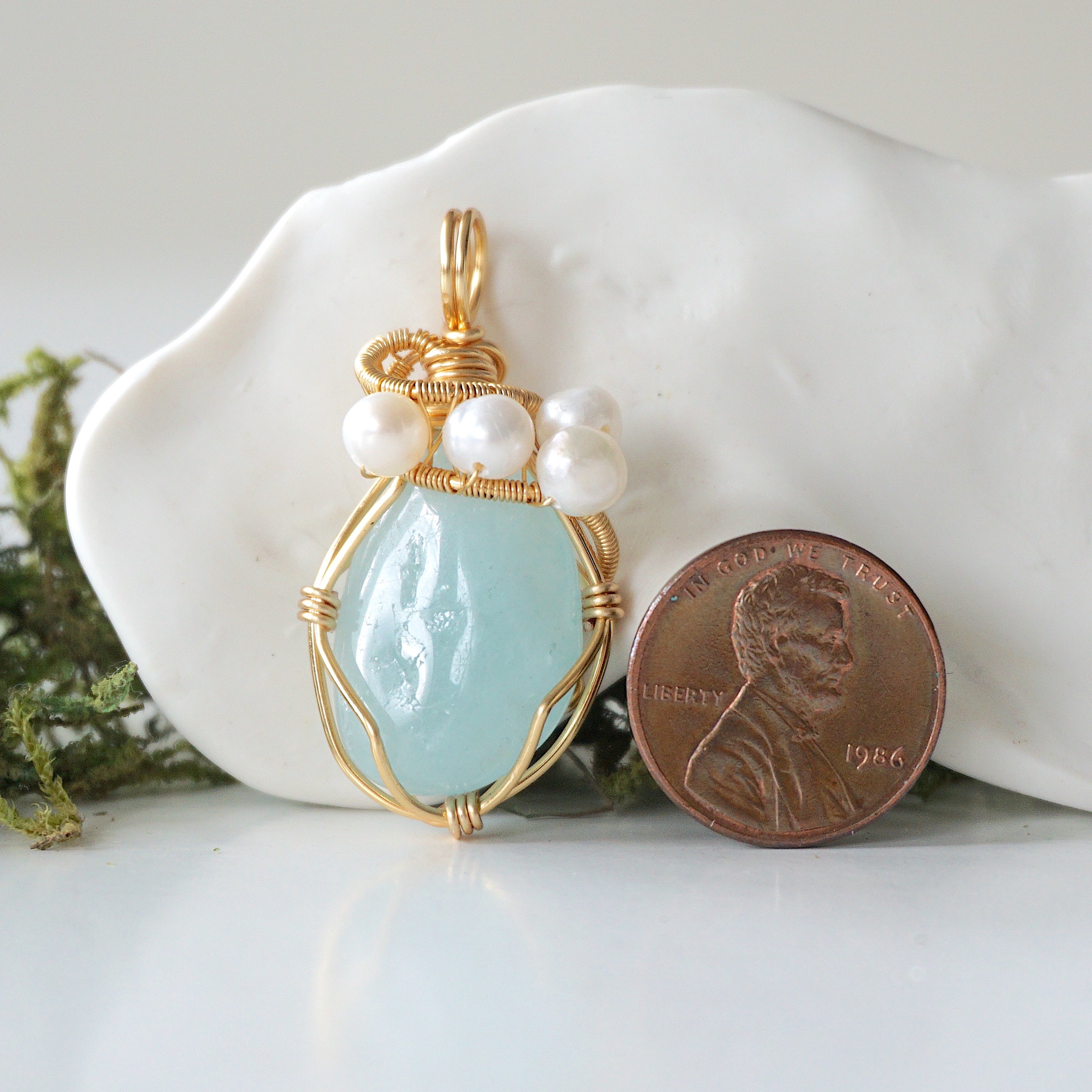 Elegant Aquamarine and Pearl Necklace - 14K Gold Plated Jewelry for Women | Perfect for Weddings, Anniversaries & Special Occasions