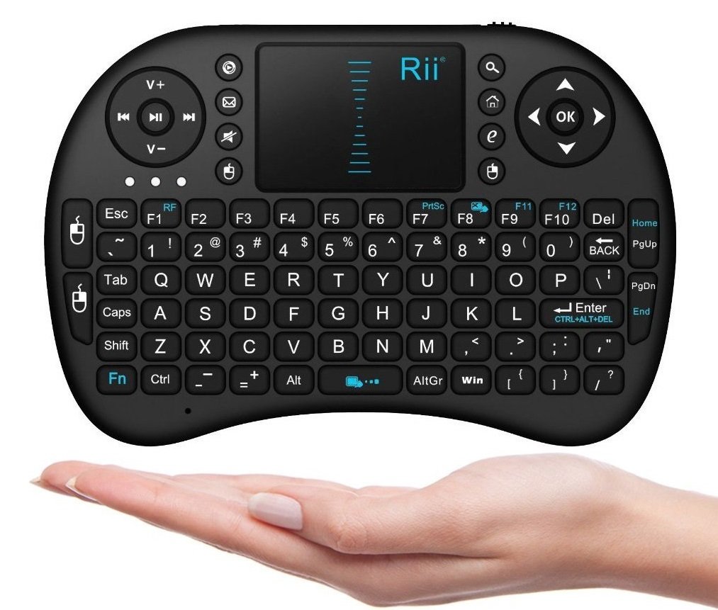 Rii I8 Mini 2.4Ghz Wireless Touchpad Keyboard with Built-in Mouse - Compatible with PC, Tablet, Xbox 360, PS3, Google Android TV Box, HTPC, IPTV (Black) - Perfect for Home Entertainment & Smart TV Control