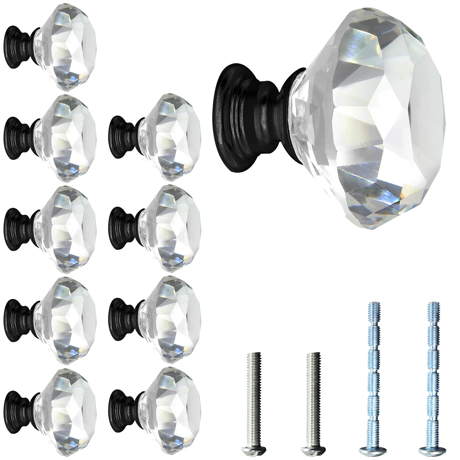 10 Pack Vintage Crystal Cabinet Knobs - 1.2 Inch Black Diamond Drawer Pulls for Kitchen, Bathroom & Dresser - Durable Hardware for Cabinets, Wardrobes & Furniture Decor
