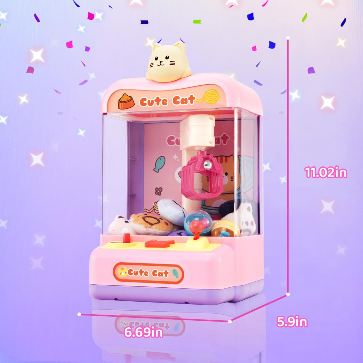 Meland Mini Claw Machine for Kids - Interactive Vending Machine Toy with Prizes & Sound Effects | Fun Birthday Gift for Girls & Boys | Perfect for Birthday Parties, Arcade Games & Home Entertainment (Cat-Themed Claw Machine)