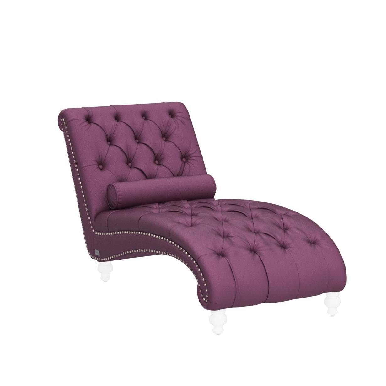 KINFFICT Velvet Chaise Lounge Chair with Toss Pillow - Modern Tufted Button Accent Chair with Sturdy Acrylic Legs - Plush Upholstered Sleeper Chair for Living Room, Bedroom & Office - Elegant Purple Home Decor for Relaxation & Stylish Interior Design