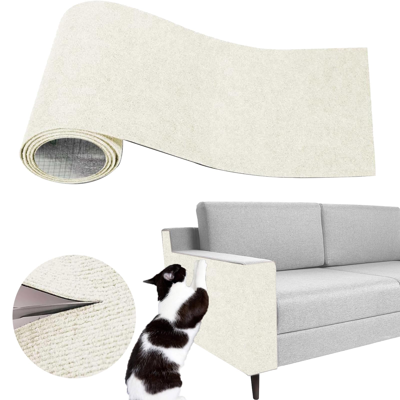Premium Cat Scratch Couch Protector - Adhesive Furniture Guard for Cats, DIY Climbing Scratcher Pad to Prevent Cat Claw Damage (Off-White, 39.3x15.8 Inch) - Perfect for Sofas, Couches & Indoor Furniture Protection