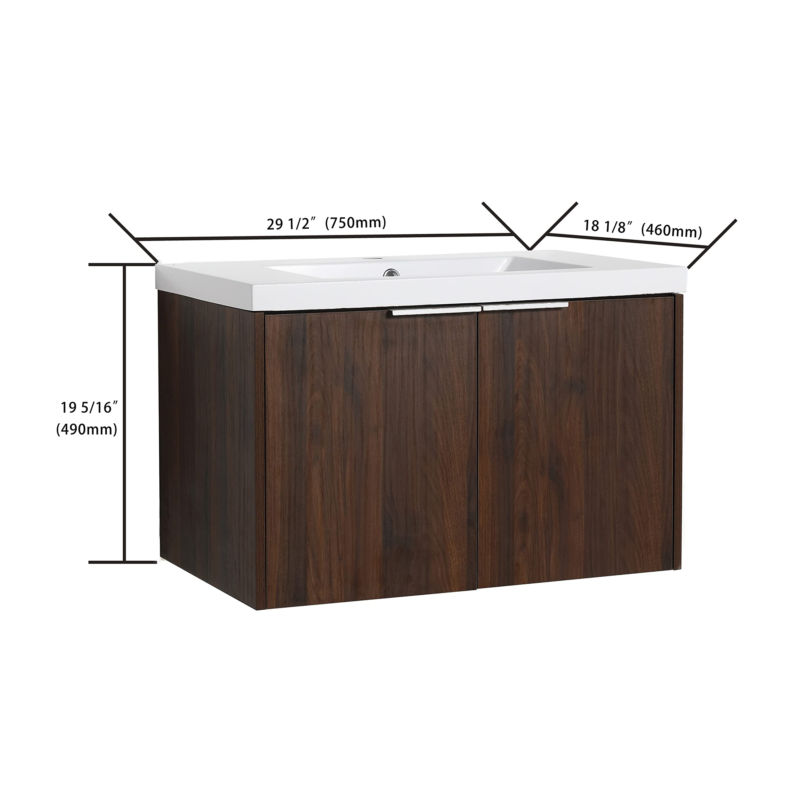 Yoluckea 30 Inch Wall Mounted Bathroom Vanity with Sink - Modern Floating Vanity Cabinet with Soft Close Doors - Space Saving Bathroom Storage Solution for Small Bathrooms & Powder Rooms
