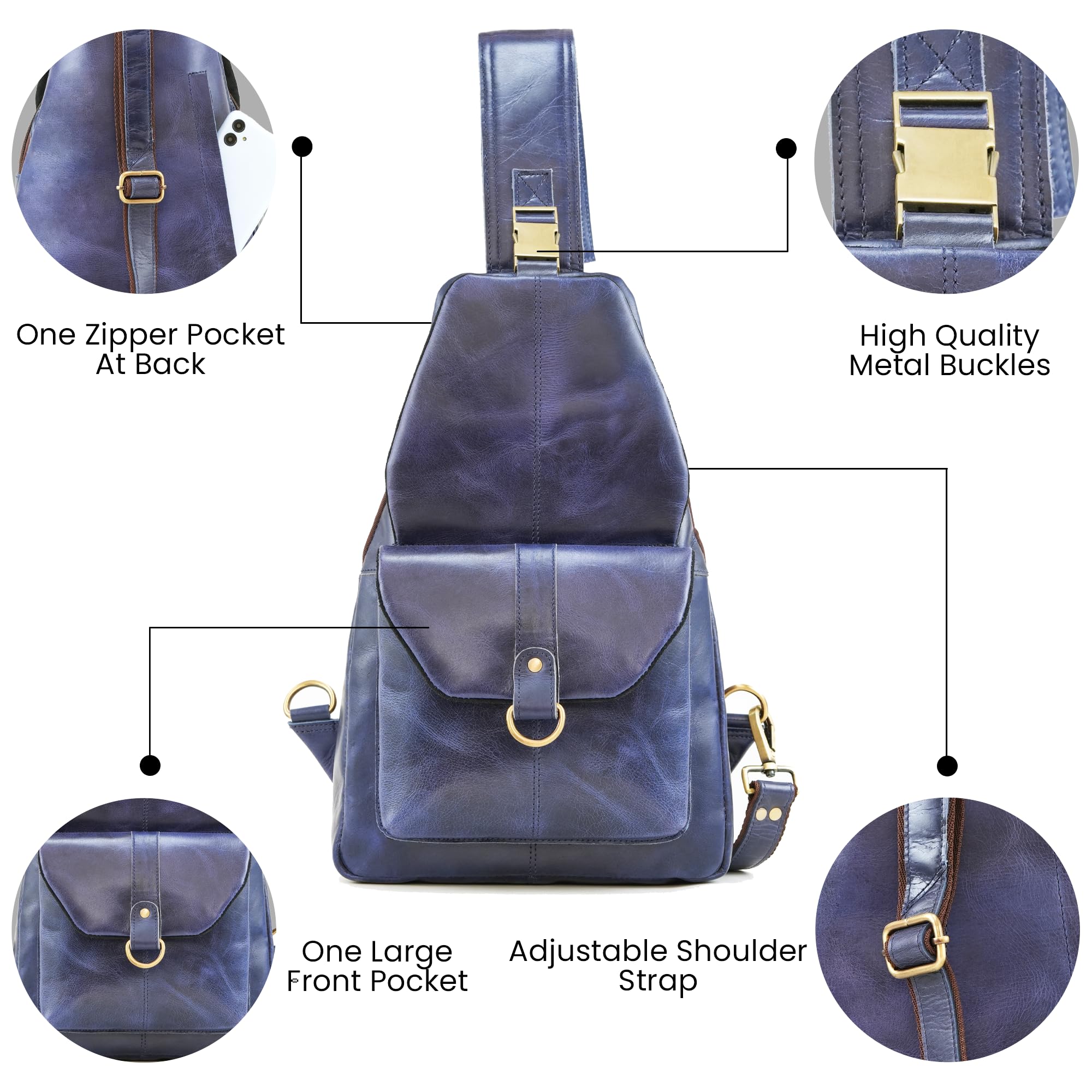 Genuine Leather Crossbody Backpack for Men - Handmade Sling Bag with Adjustable Strap, Perfect for Travel, Hiking & Daily Use (Daypack, Chest Shoulder Purse)