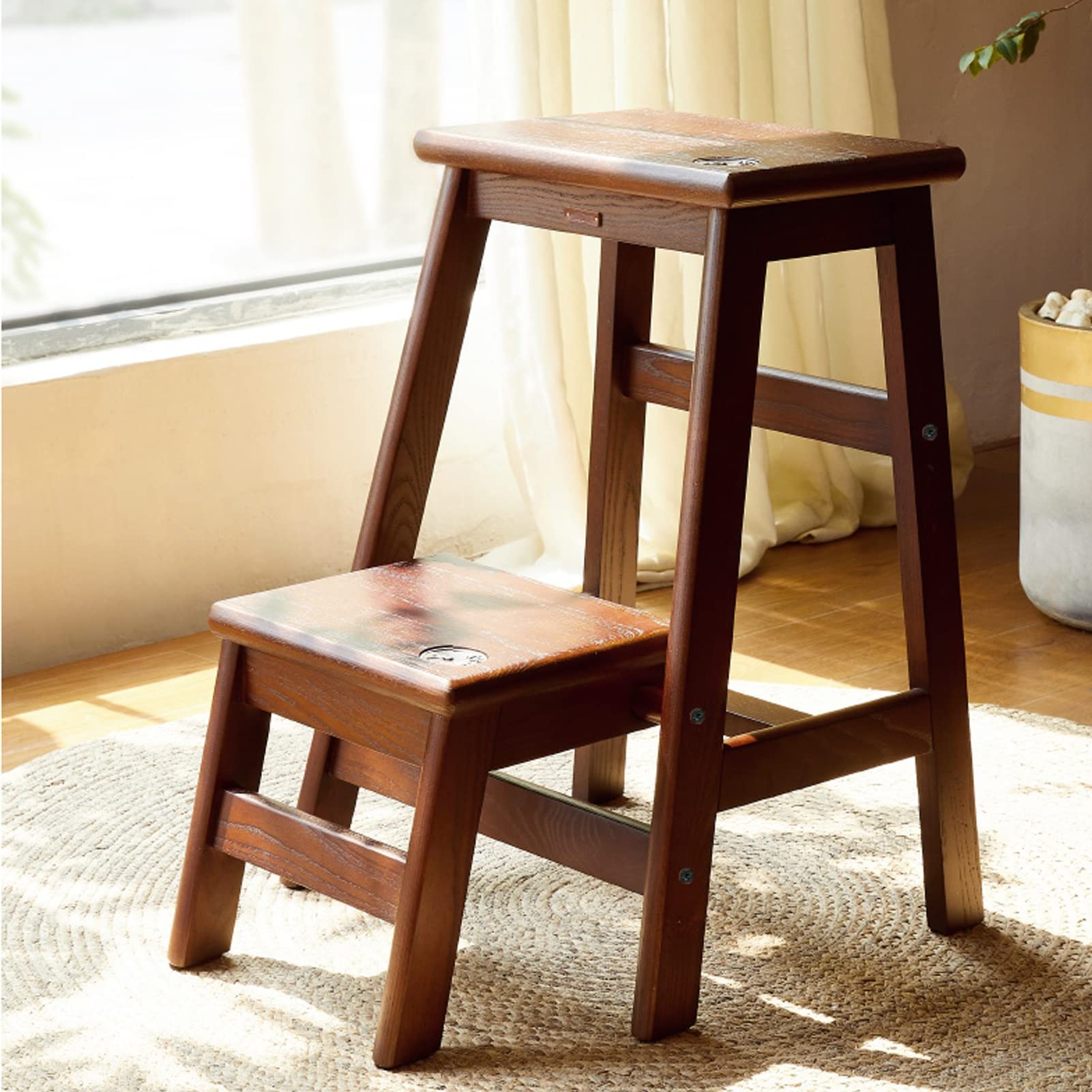 2-Step Foldable Wooden Stool Ladder - Portable Step Stool for Home, Library, Shoe Rack & Climbing - Supports 150kg - Perfect for Reaching High Shelves & Home Organization