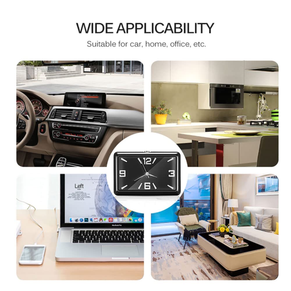 Car Mini Quartz Clock - Black Stick-On Automobile Clock, Portable & Fashionable Car Decoration for Dashboard, Office, and Home Use
