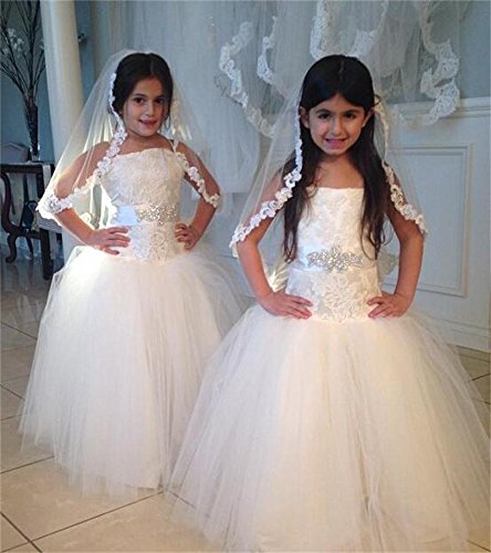 Girls First Communion Veil - 1 Tier White Rose Flower Lace Veil for Catholic Church Ceremony, Wedding, Baptism & Special Occasions