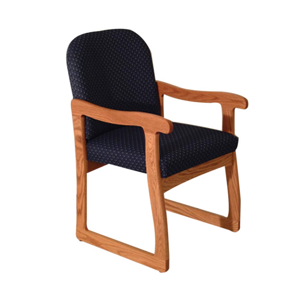 Premium Dakota Prairie Wooden Mallet Guest Chair with Mahogany Finish & Watercolor Blue Upholstery - Stylish Sled Base Design for Home Office, Living Room, or Reception Area