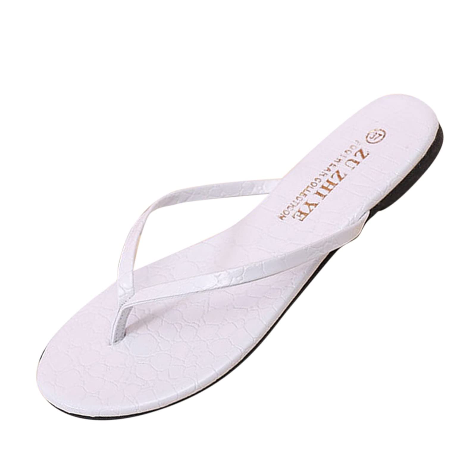 Women's Wide Size 10 Flip Flops - Breathable Summer Beach Sandals with Simple Pattern, Comfortable Flat Slippers for Women (White, US 6.5-7) | Perfect for Beach Vacations, Poolside Lounging & Casual Outings