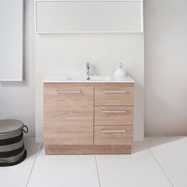 ADP Glacier Lite Ensuite Door and Drawer Trio Vanity with Ceramic Top - Modern Bathroom Vanity Set with Storage for Small Spaces, Perfect for Apartments and Powder Rooms