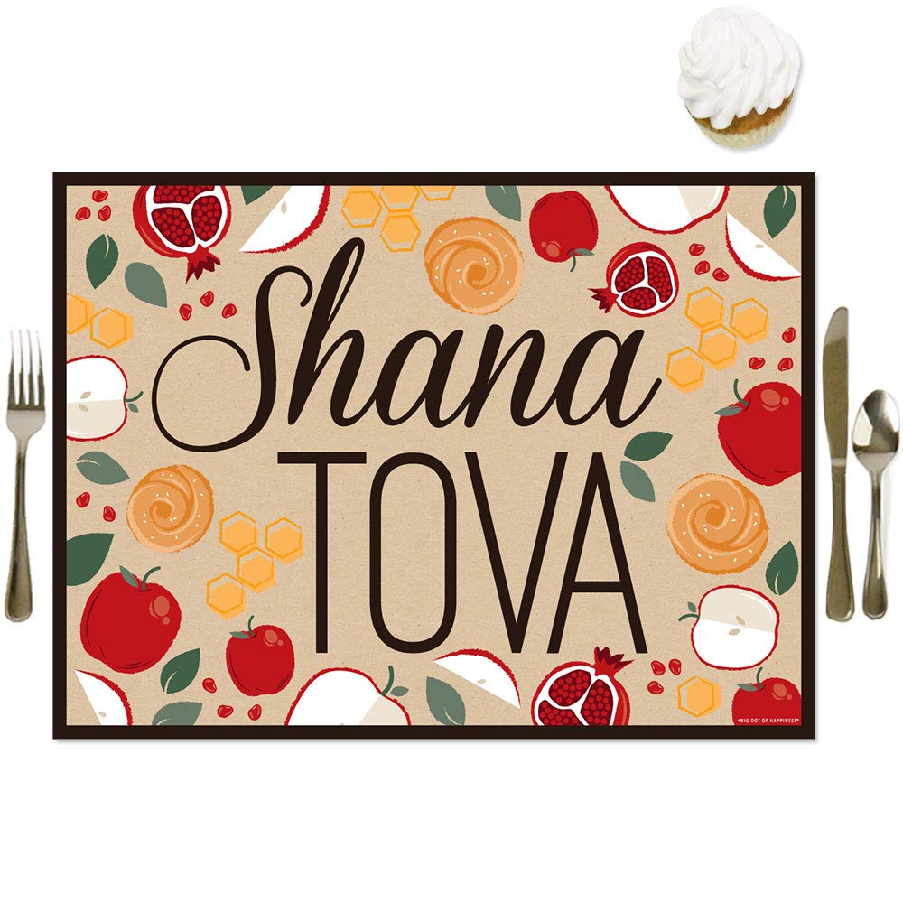 Big Dot of Happiness Rosh Hashanah Party Table Decorations - 16-Piece Jewish New Year Placemats Set for Holiday Dining & Festive Celebrations